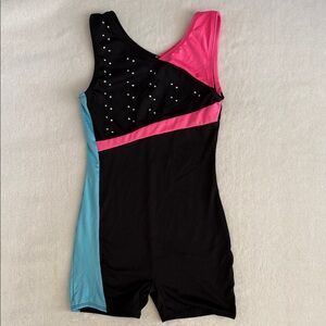 {Danskin} Freestyle | Shimmer Panel Gymnastics Dance Biketard Leotard (M 7/8)